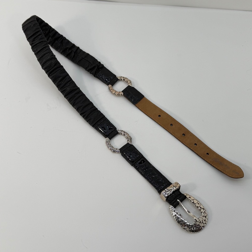 Vintage Brighton Black Patent Croc Leather Heart Buckle Belt Crystal Accents 32 - Picture 6 of 6